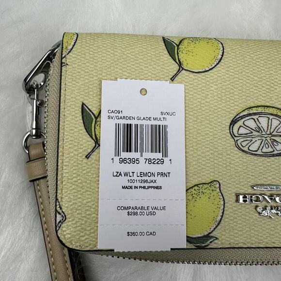 Coach Long Zip Around Wallet In Canvas With Lemon Print CAO91 NWT - Picture 4 of 5